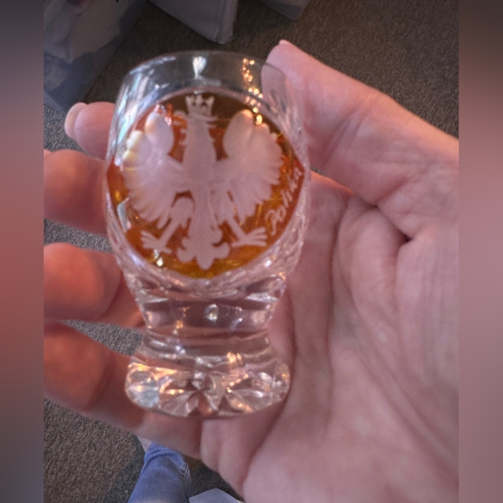 Set of Cut Crystal Shot Glasses From Poland w/National Emblem Polish Eagle - Picture 4 of 4